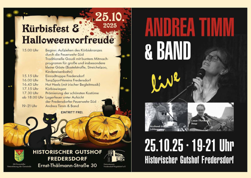 Andrea Timm & Band am 25.10.2025, Historischer Gutshof Fredersdorf, Kürbisfest & Halloweenvorfreude